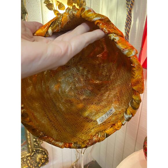 vintage 1960s orange and gold brocade turban 60s hat gathered metallic mod retro - Picture 7 of 7